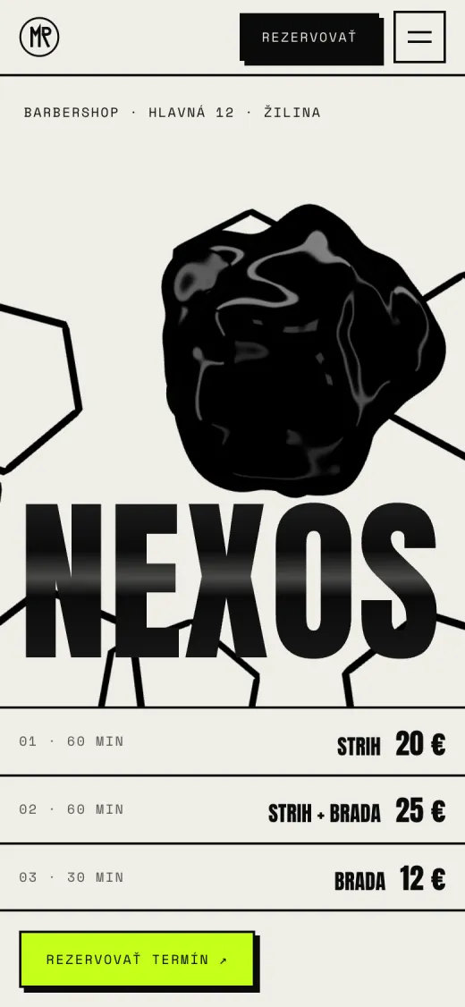 Úvod webu Nexos: 3D atrament a názov cez celú šírku