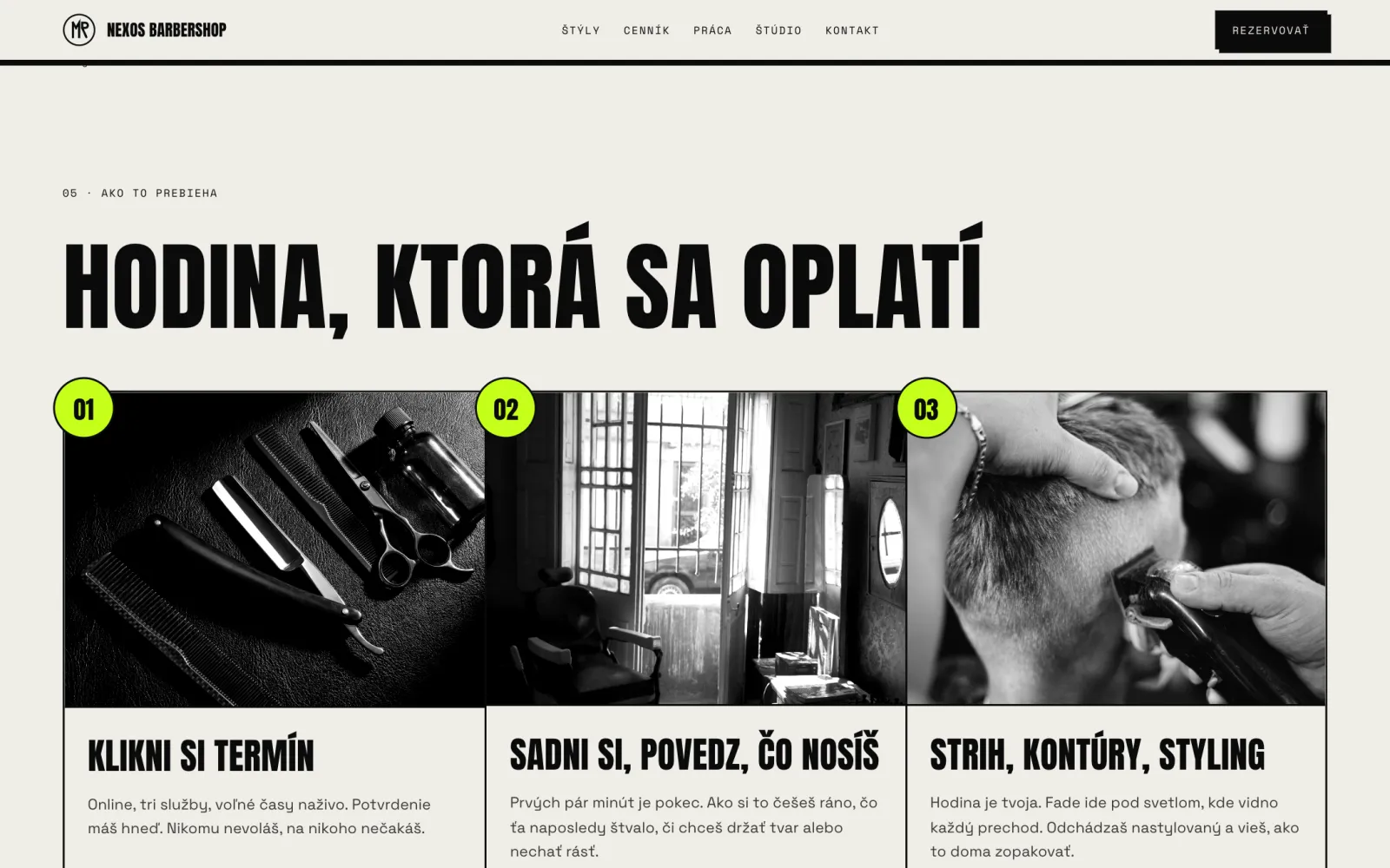 Sekcia Postup: tri polia s fotkami