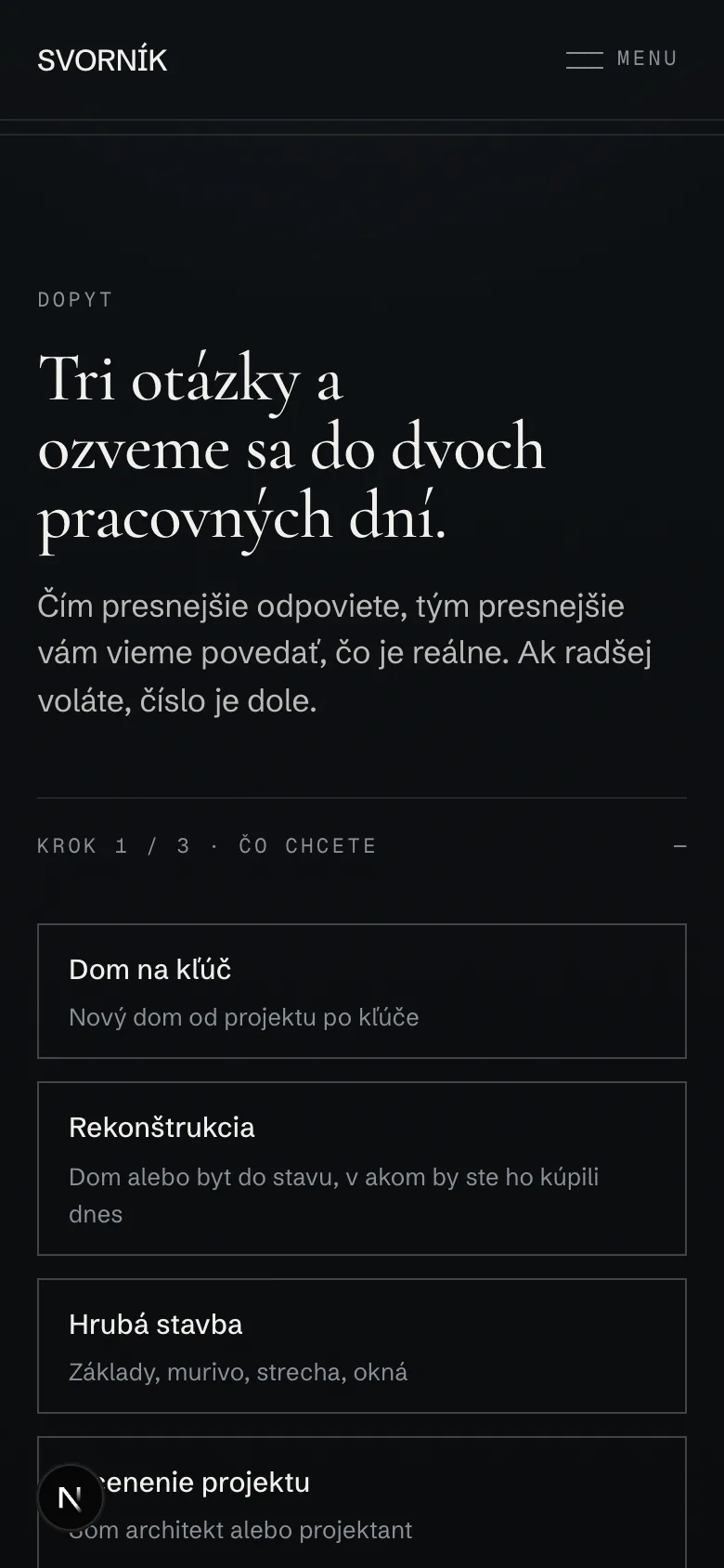 Trojkrokový dopyt na mobile